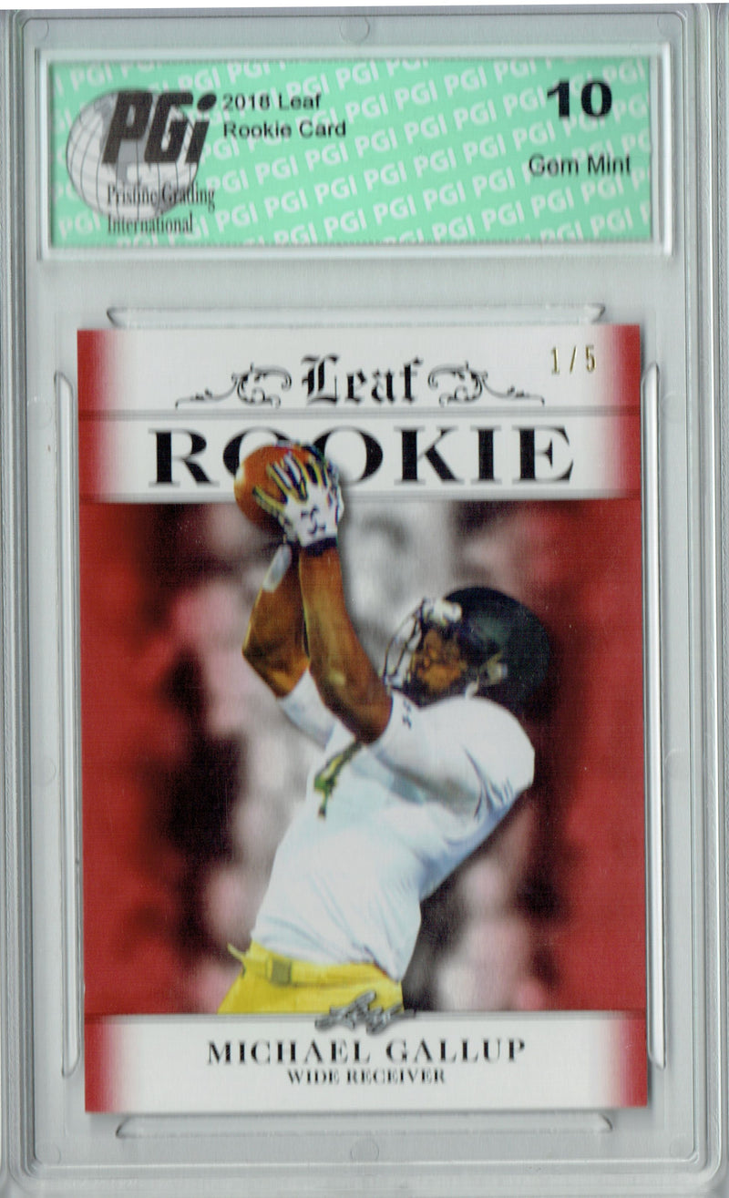 Michael Gallup Rookie Card Dallas PGI 10 Gem Mint Football Trading Card 2018 Leaf Exclusive #RA-10 Ruby, The #1 of 5