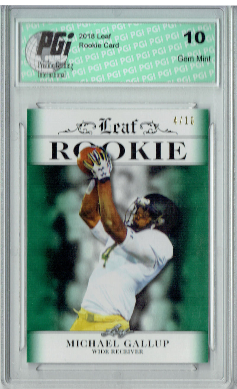 Michael Gallup Rookie Card Dallas PGI 10 Gem Mint Football Trading Card 2018 Leaf Excl. #RA-10 Emerald Jersey #4/10
