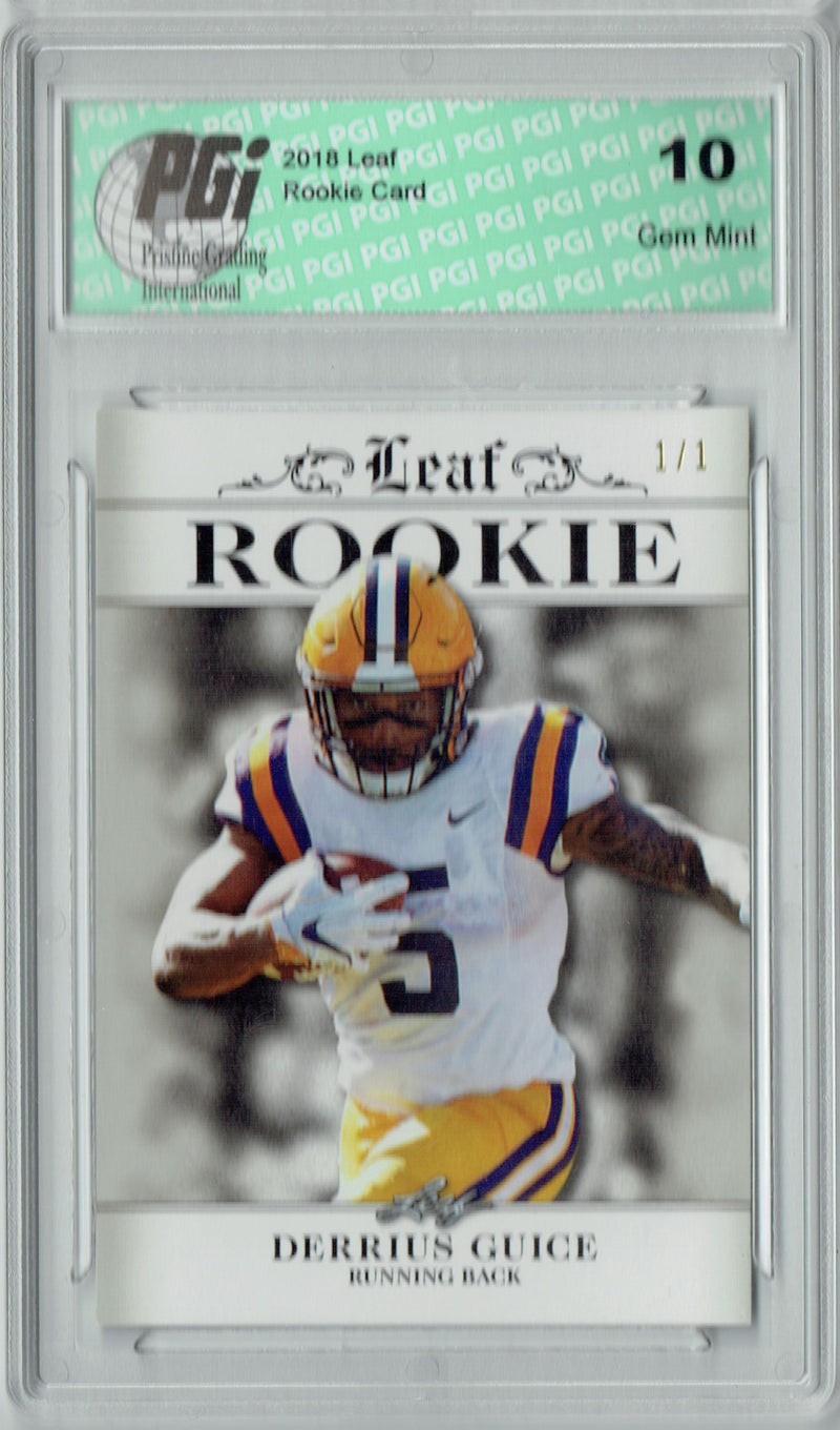 Derrius Guice Rookie Card Washington PGI 10 Gem Mint Football Trading Card 2018 Leaf Excl. #RA-07 Silver Blank Back 1/1
