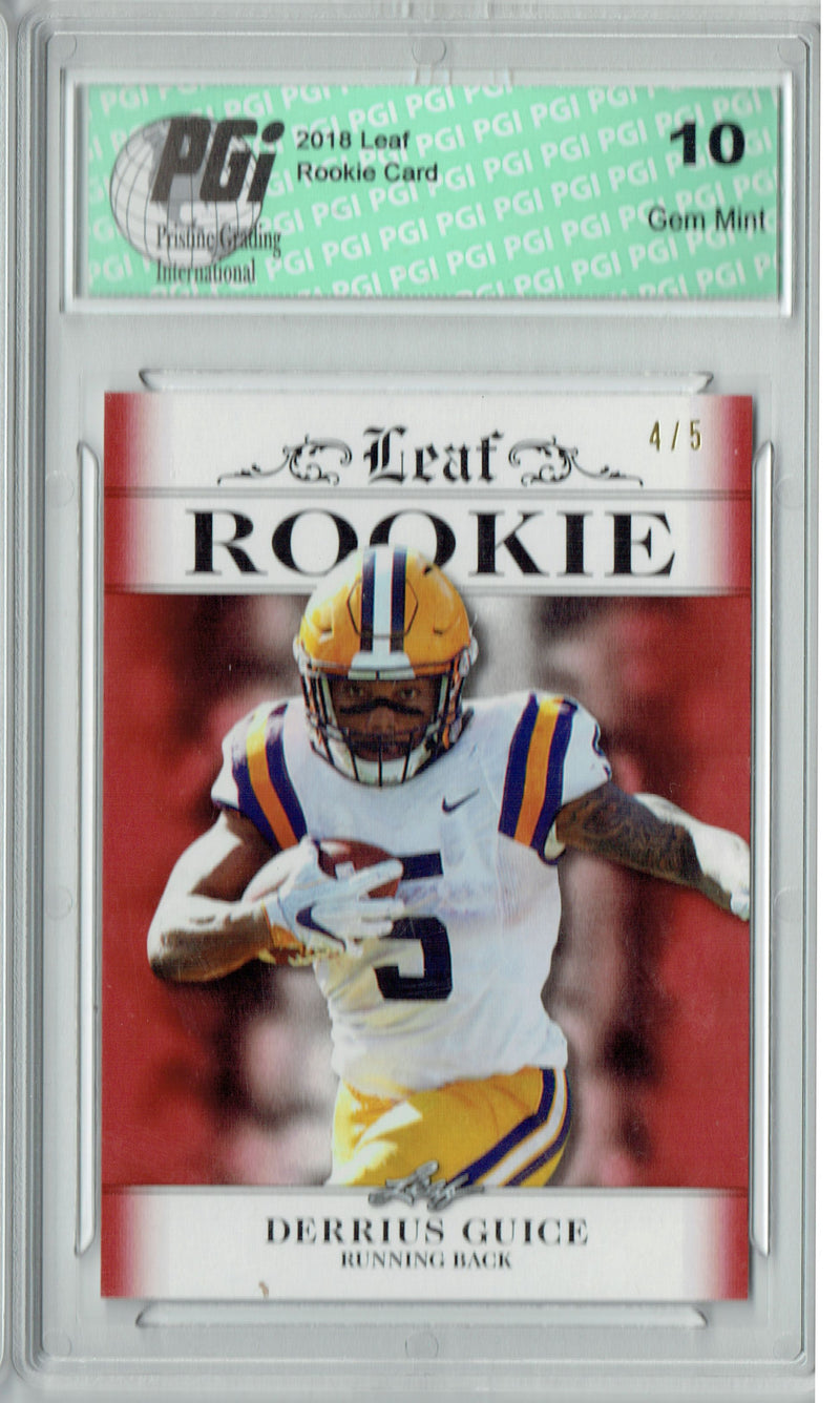 Derrius Guice Rookie Card Washington PGI 10 Gem Mint Football Trading Card 2018 Leaf Exclusive #RA-07 Ruby, 5 Made
