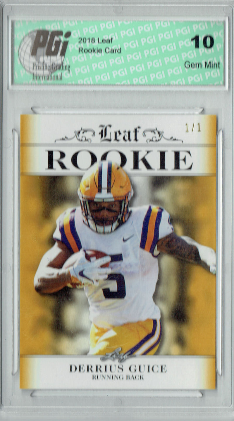 Derrius Guice Rookie Card Washington PGI 10 Gem Mint Football Trading Card 2018 Leaf Exclusive #RA-07 Gold True 1 of 1