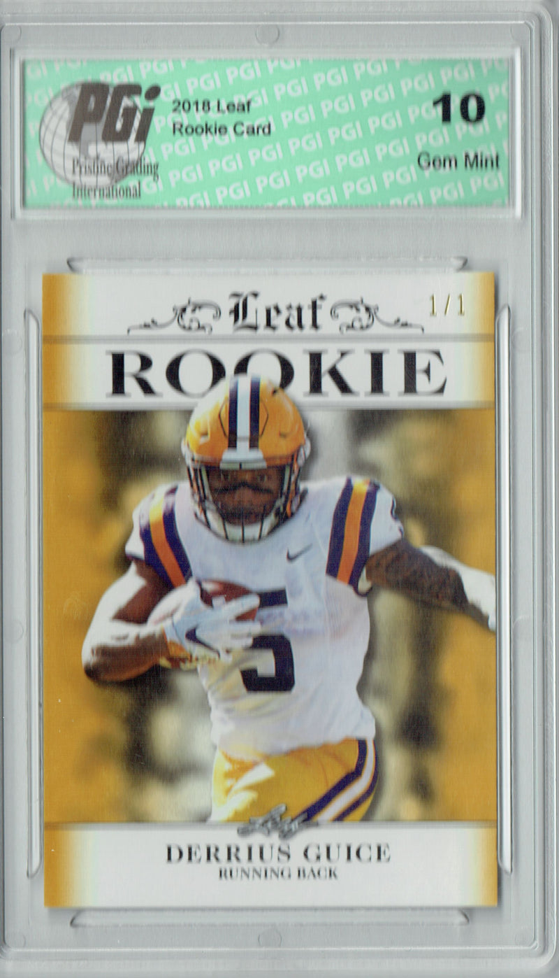 Derrius Guice Rookie Card Washington PGI 10 Gem Mint Football Trading Card 2018 Leaf Excl. #RA-07 Gold Blank Back 1/1