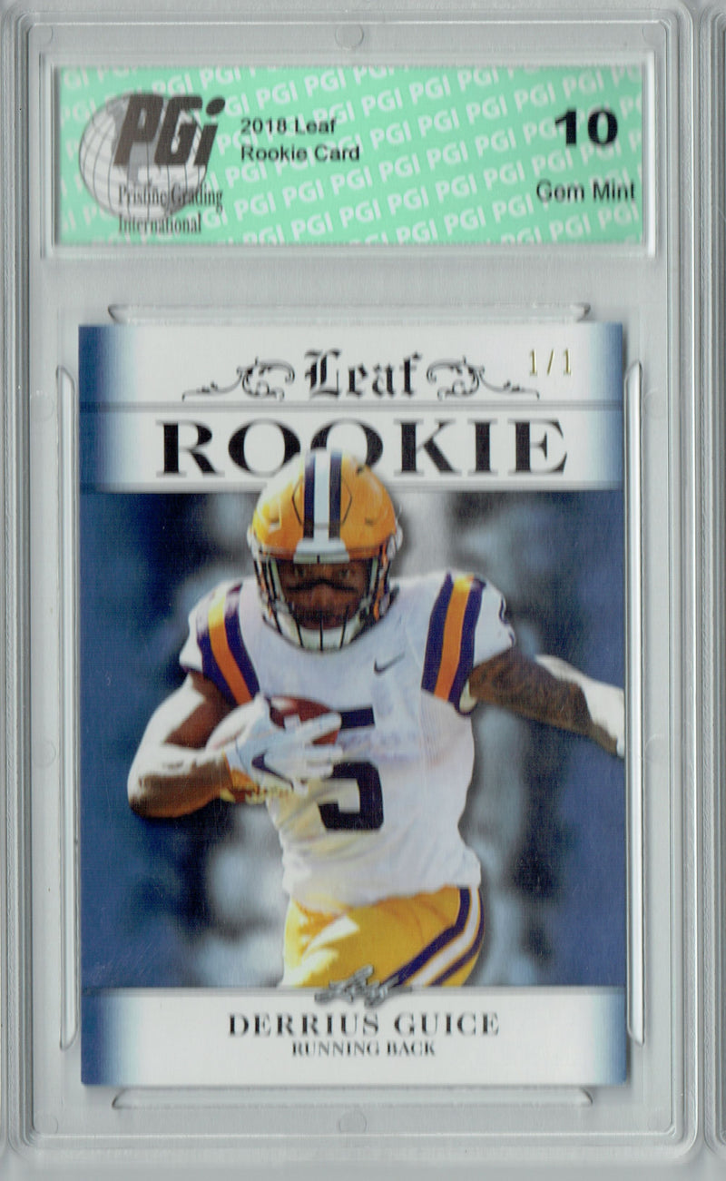 Derrius Guice Rookie Card Washington PGI 10 Gem Mint Football Trading Card 2018 Leaf Excl #RA-07 Sapphire Blank Back 1/1