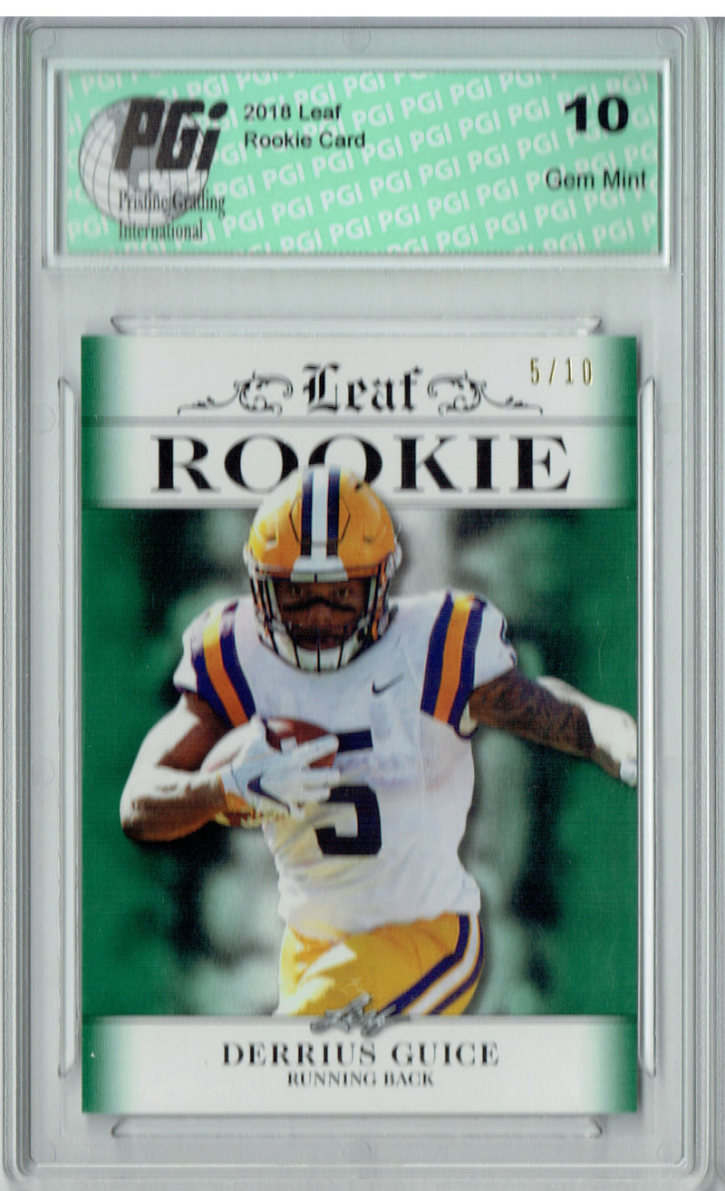 Derrius Guice Rookie Card Washington PGI 10 Gem Mint Football Trading Card 2018 Leaf Excl. #RA-07 Emerald Jersey #2/10