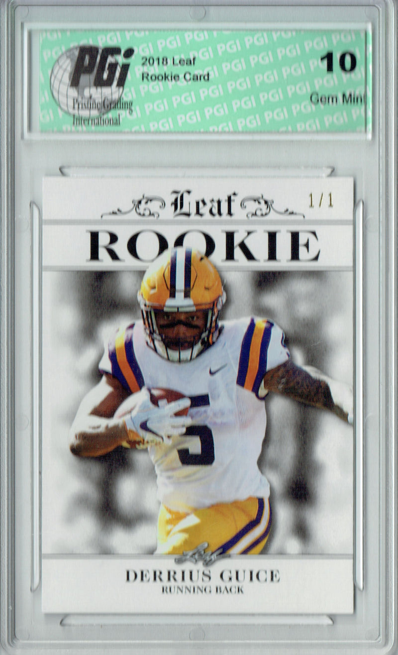 Derrius Guice Rookie Card Washington PGI 10 Gem Mint Football Trading Card 2018 Leaf Excl. #RA-07 White Blank Back 1/1