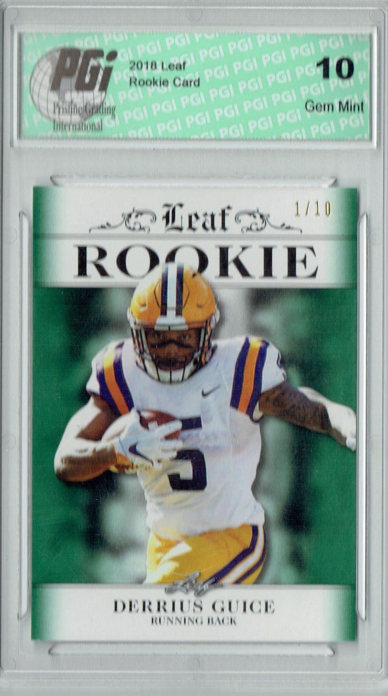Derrius Guice Rookie Card Washington PGI 10 Gem Mint Football Trading Card 2018 Leaf Excl. #RA-07 Emerald The #1 of 10