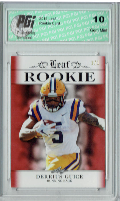 Derrius Guice 2018 Leaf Excl. #RA-07 Ruby Blank Back 1/1 Rookie Card PGI 10