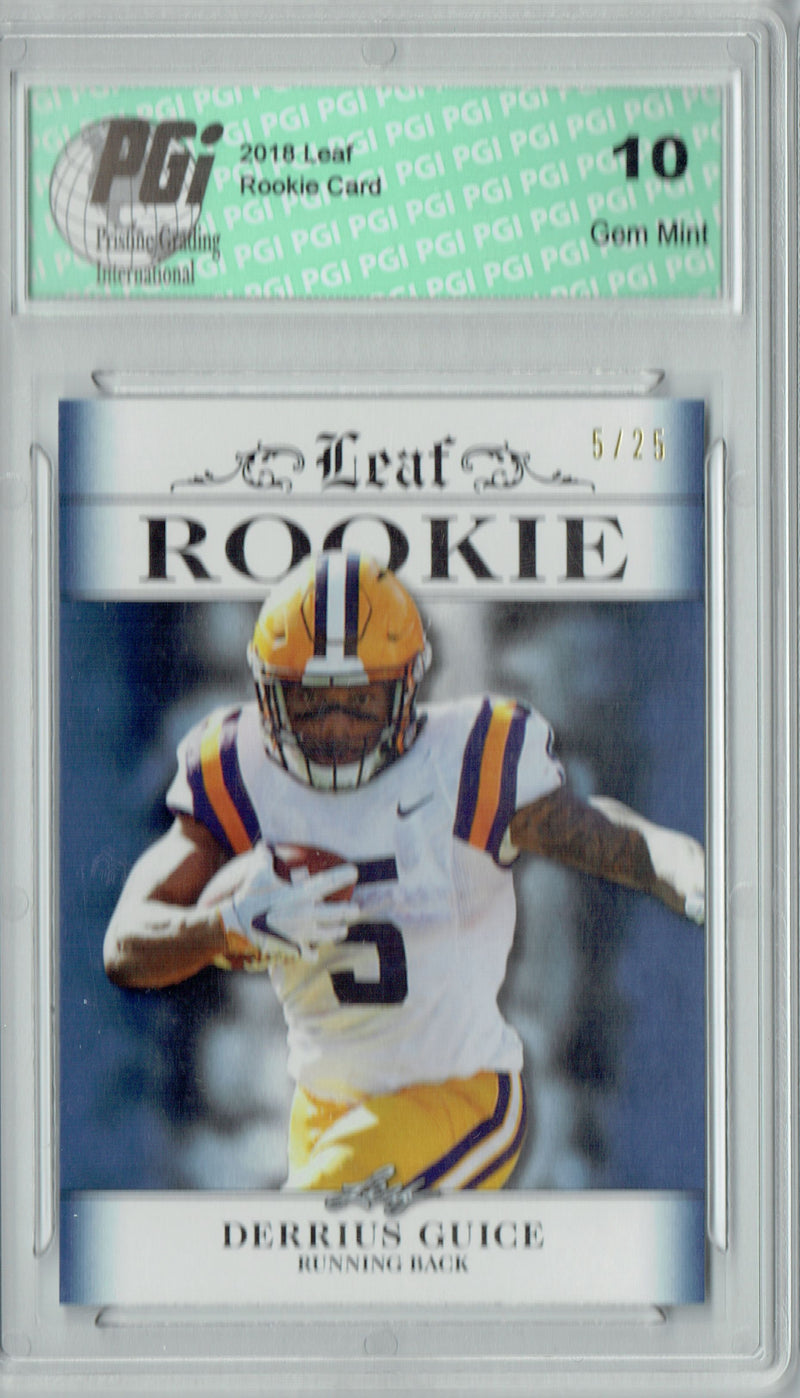Derrius Guice Rookie Card Washington PGI 10 Gem Mint Football Trading Card 2018 Leaf Excl. #RA-07 Sapphire Jersey #5/25
