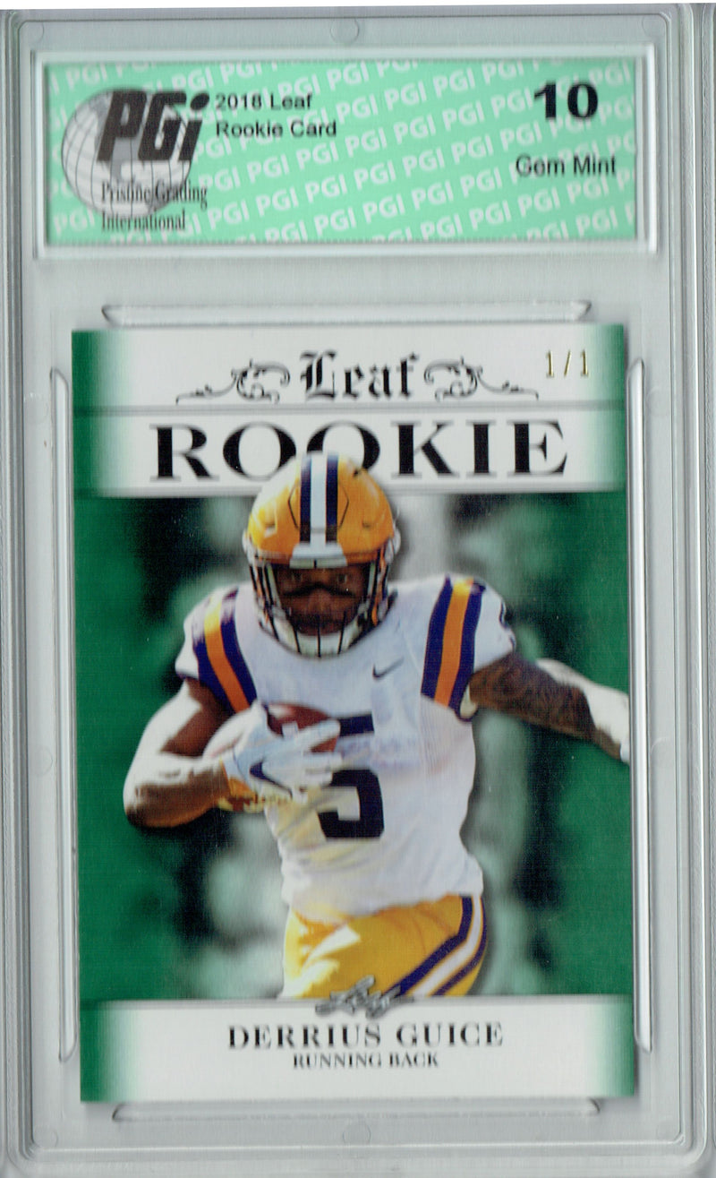 Derrius Guice Rookie Card Washington PGI 10 Gem Mint Football Trading Card 2018 Leaf Excl. #RA-07 Emerald Blank Back 1/1