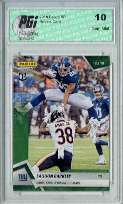 Saquon Barkley 2018 Panini Instant #119 Green SP, 10 Made Rookie Card PGI 10