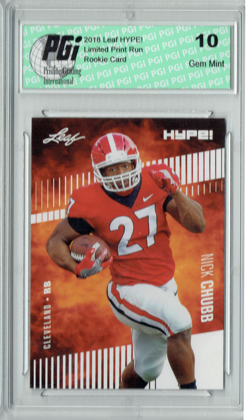 Nick Chubb Rookie Card Cleveland PGI 10 Gem Mint Football Trading Card 2018 Leaf HYPE! #9 Only 5000 Made