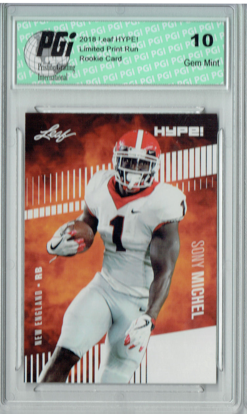 Sony Michel Rookie Card New England PGI 10 Gem Mint Football Trading Card 2018 Leaf HYPE! #7 2 Card Lot