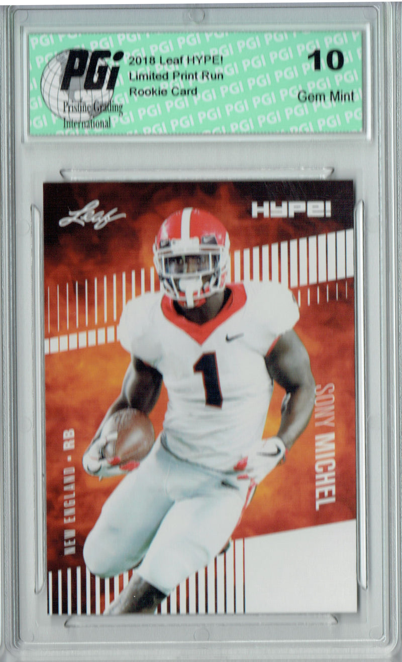 Sony Michel Rookie Card New England PGI 10 Gem Mint Football Trading Card 2018 Leaf HYPE! #7 2 Card Lot