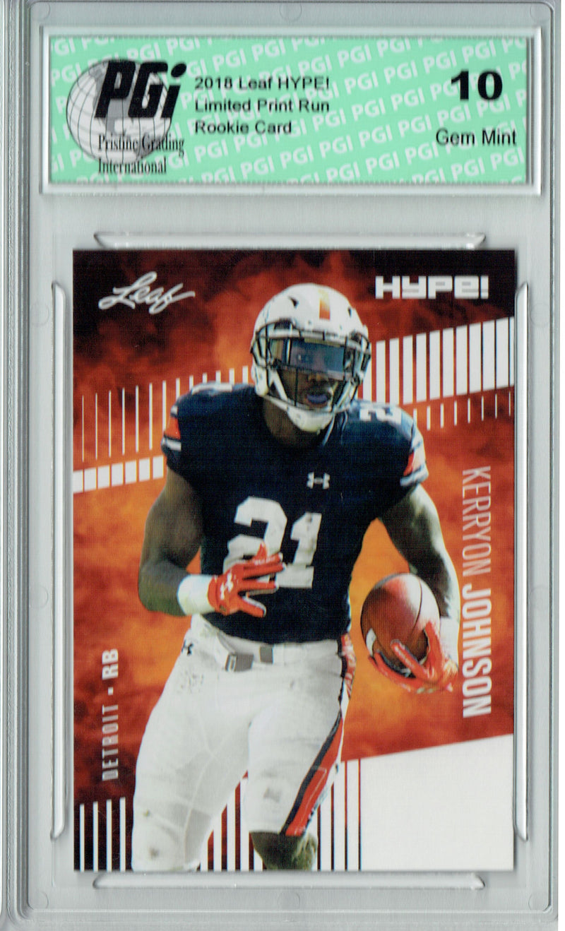 Kerryon Johnson Rookie Card Detroit PGI 10 Gem Mint Football Trading Card 2018 Leaf HYPE! #14
