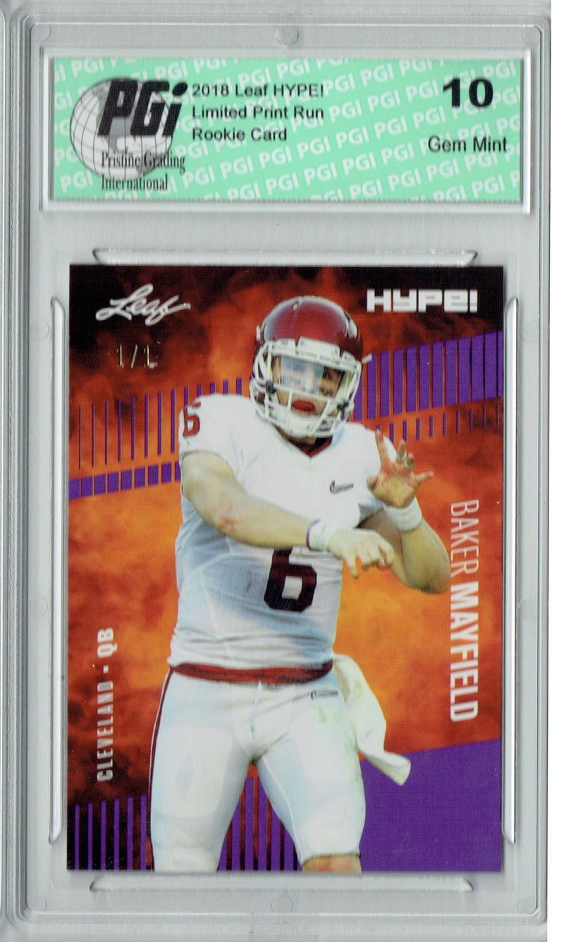 Baker Mayfield Rookie Card Cleveland PGI 10 Gem Mint Football Trading Card 2018 Leaf HYPE! #3 Purple Blank Back 1 of 1