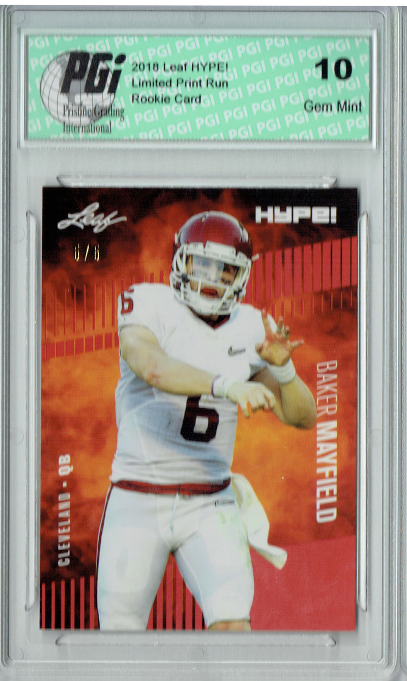 Baker Mayfield Rookie Card Cleveland PGI 10 Gem Mint Football Trading Card 2018 Leaf HYPE! #3 Red SP, Limited to 5 Made