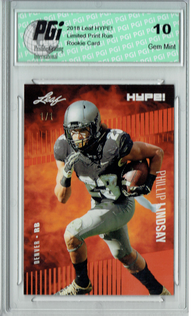 Phillip Lindsay Rookie Card Denver PGI 10 Gem Mint Football Trading Card 2018 Leaf HYPE! #12 Masterpiece True 1 of 1