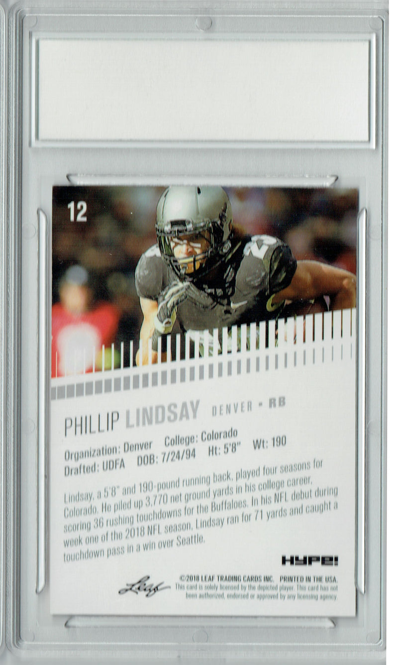 Phillip Lindsay Rookie Card Denver PGI 10 Gem Mint Football Trading Card 2018 Leaf HYPE! #12 Masterpiece True 1 of 1