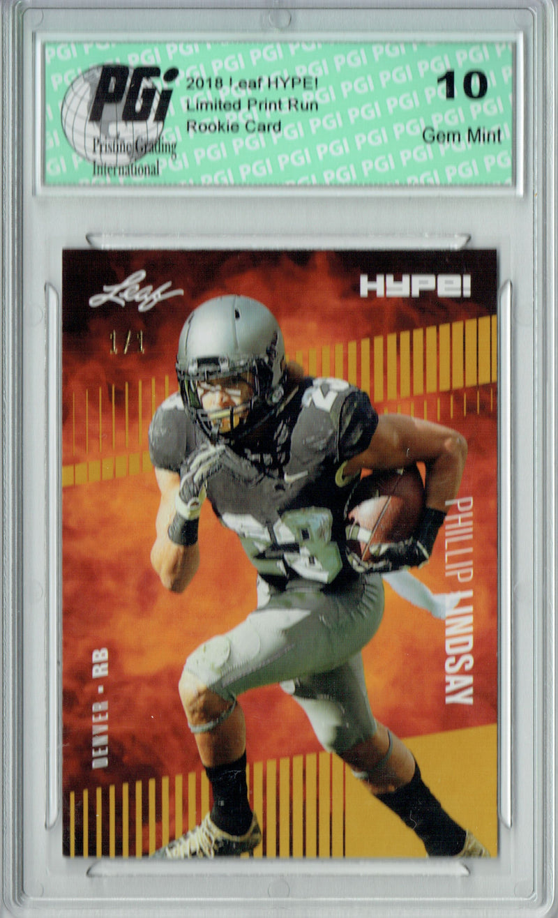 Phillip Lindsay Rookie Card Denver PGI 10 Gem Mint Football Trading Card 2018 Leaf HYPE! #12 Gold Blank Back 1 of 1