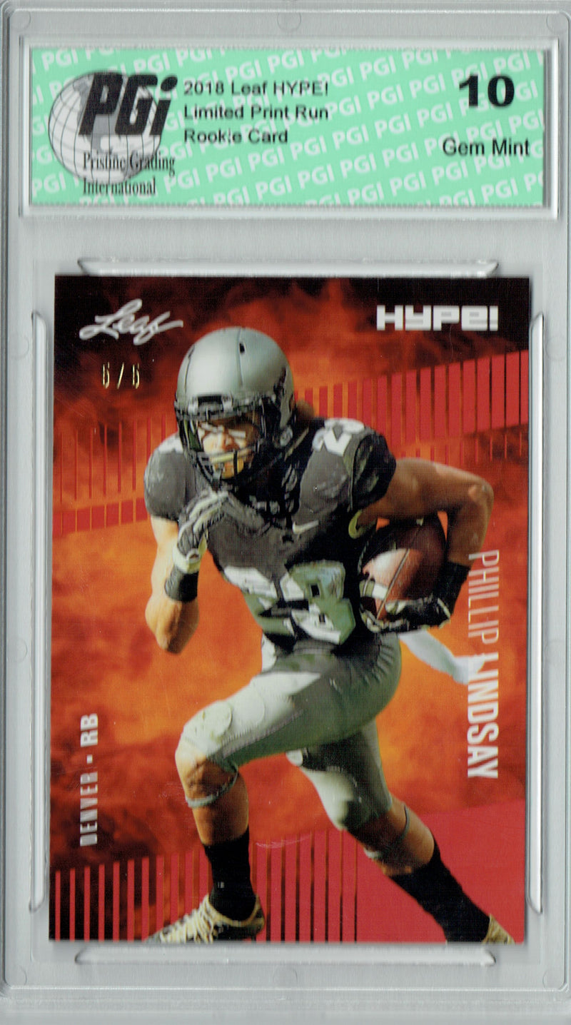 Phillip Lindsay Rookie Card Denver PGI 10 Gem Mint Football Trading Card 2018 Leaf HYPE! #12 Red SP, Limited to 5 Made
