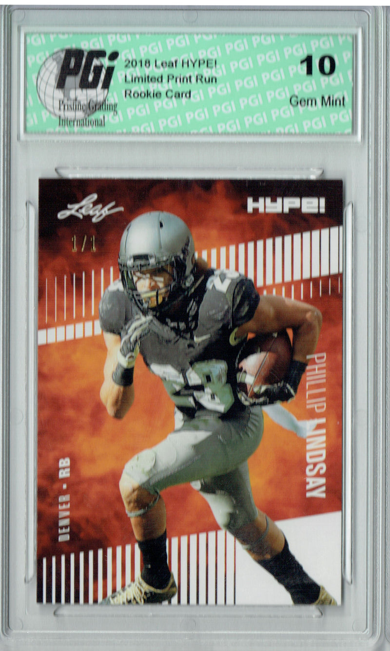 Phillip Lindsay Rookie Card Denver PGI 10 Gem Mint Football Trading Card 2018 Leaf HYPE! #12 White Blank Back 1 of 1