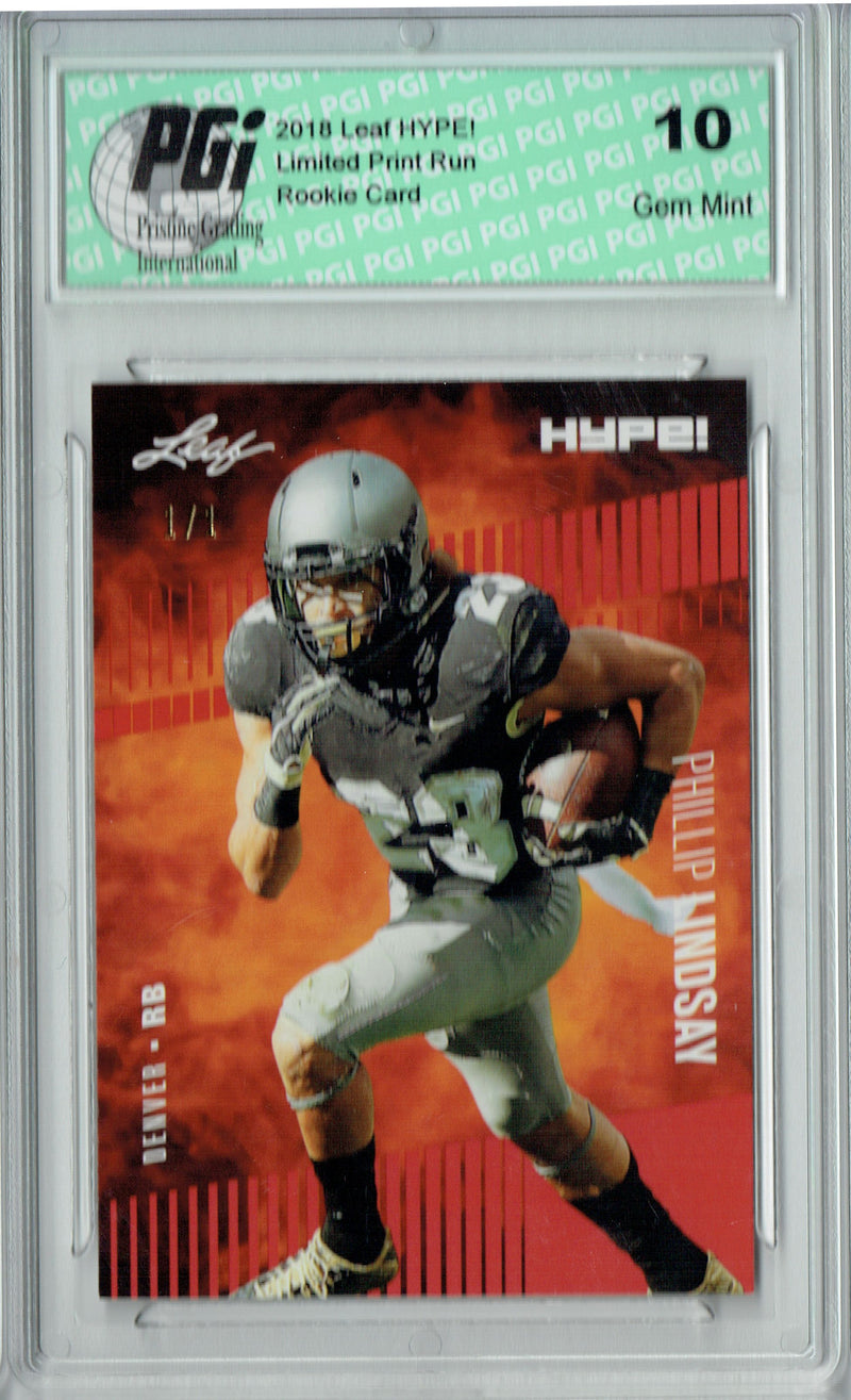 Phillip Lindsay Rookie Card Denver PGI 10 Gem Mint Football Trading Card 2018 Leaf HYPE! #12 Red Blank Back 1 of 1