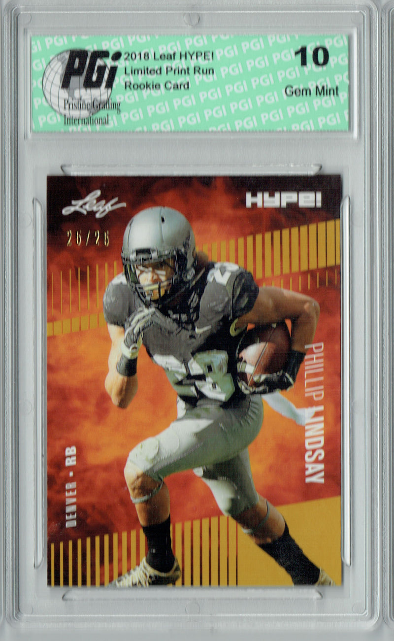 Phillip Lindsay Rookie Card Denver PGI 10 Gem Mint Football Trading Card 2018 Leaf HYPE! #12 Gold SP, Only 25 Made