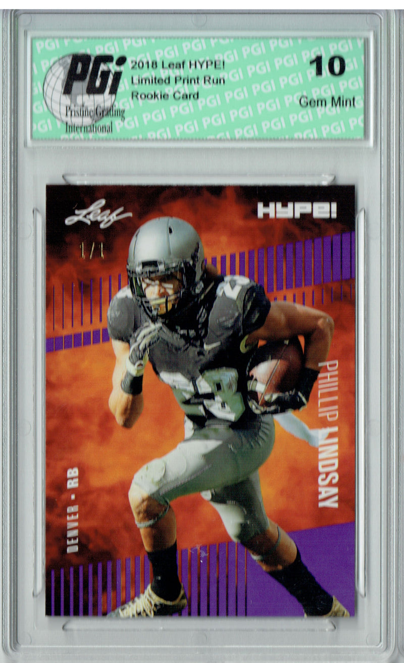 Phillip Lindsay Rookie Card Denver PGI 10 Gem Mint Football Trading Card 2018 Leaf HYPE! #12 Purple Blank Back 1 of 1