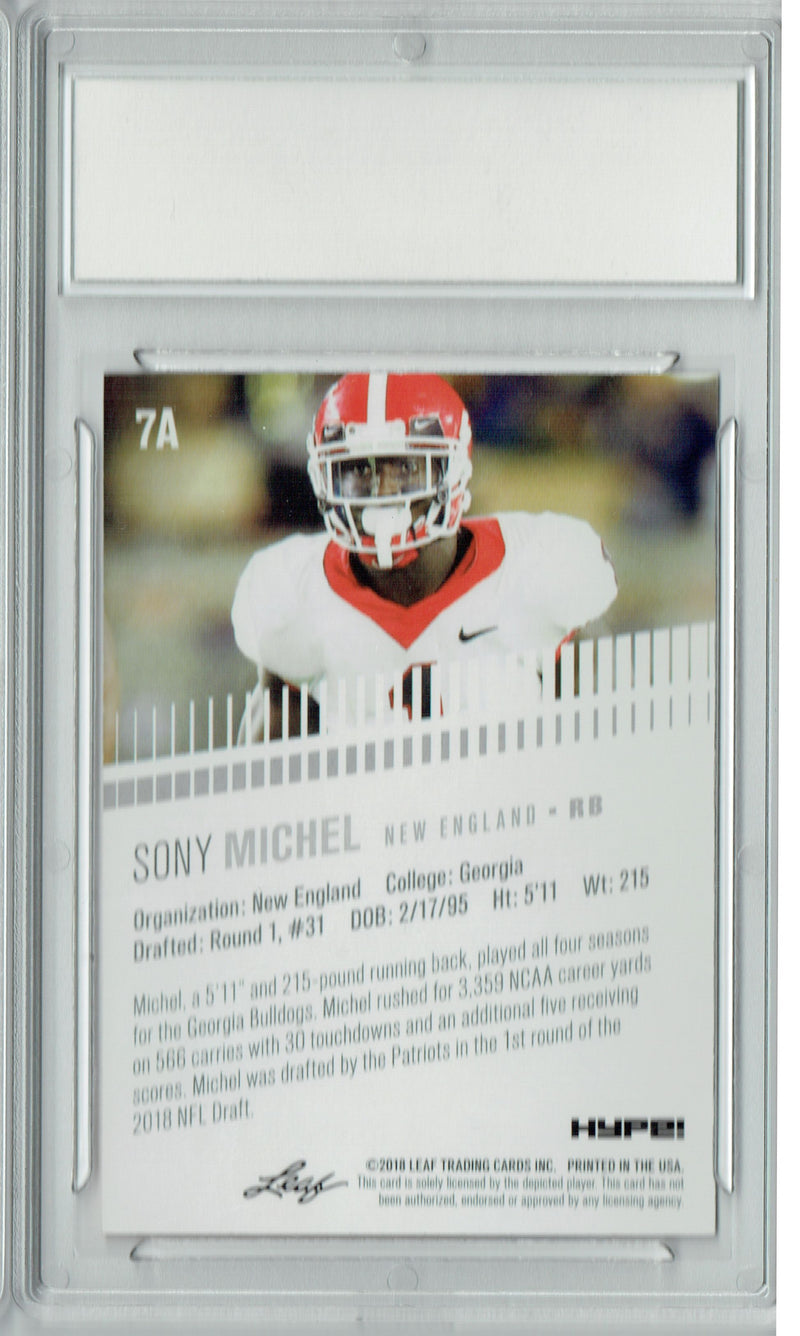 Sony Michel Rookie Card New England PGI 10 Gem Mint Football Trading Card 2018 Leaf HYPE! #7A Masterpiece True 1 of 1