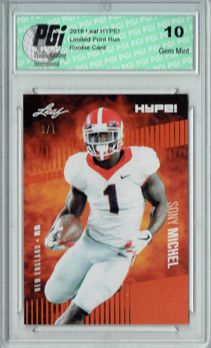 Sony Michel Rookie Card New England PGI 10 Gem Mint Football Trading Card 2018 Leaf HYPE! #7A Orange Blank Back 1 of 1