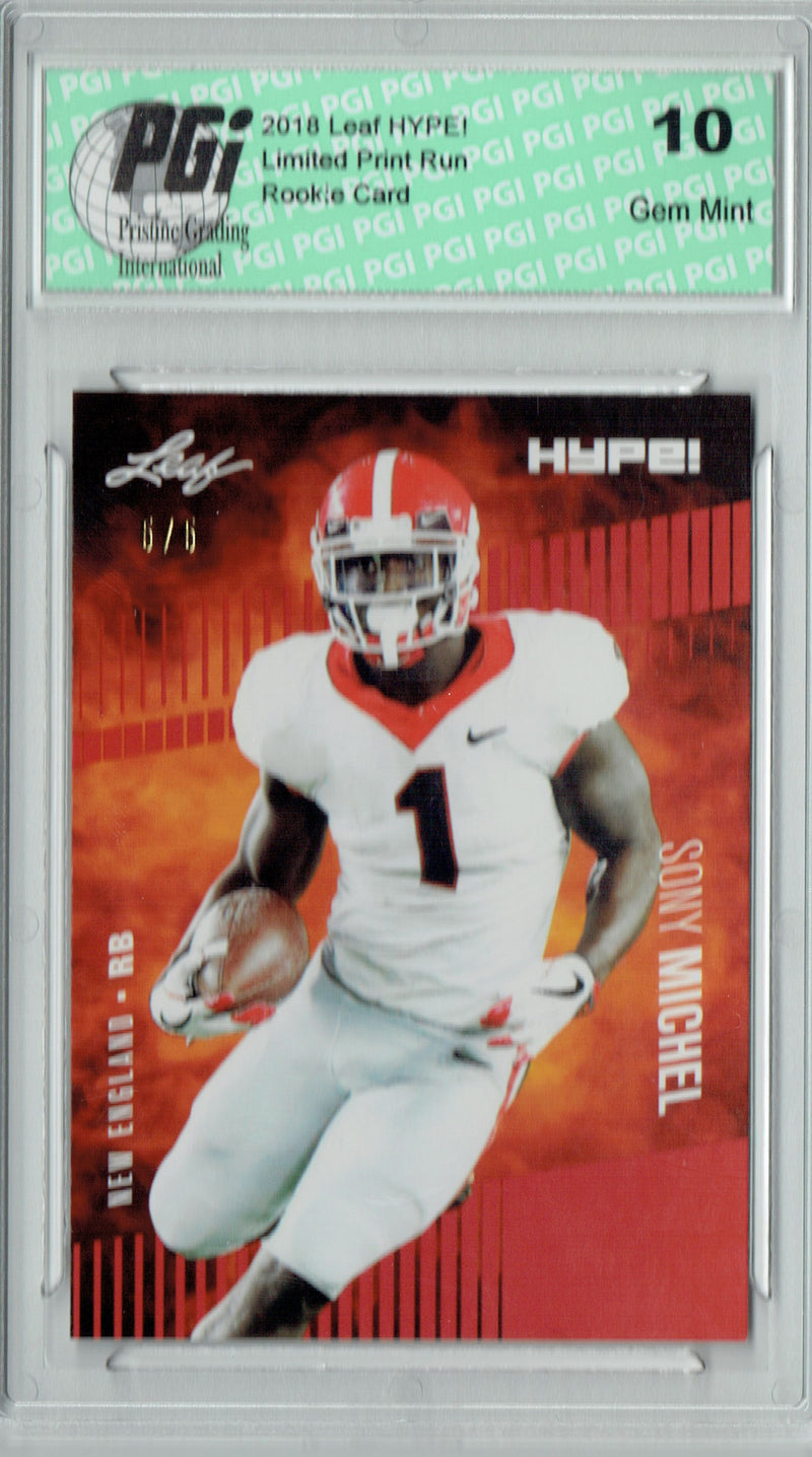 Sony Michel Rookie Card New England PGI 10 Gem Mint Football Trading Card 2018 Leaf HYPE! #7A Red SP, Limited to 5 Made
