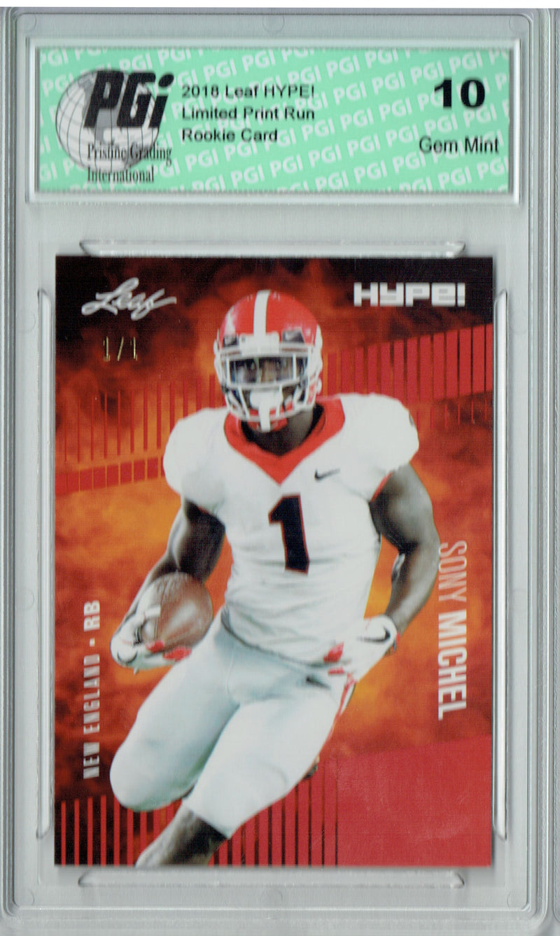 Sony Michel Rookie Card New England PGI 10 Gem Mint Football Trading Card 2018 Leaf HYPE! #7A Red Blank Back 1 of 1
