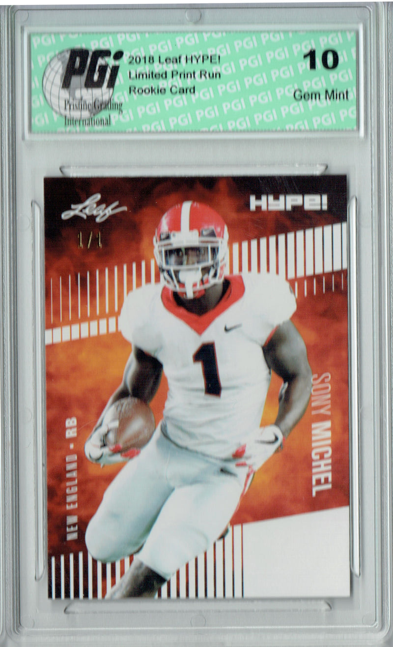 Sony Michel Rookie Card New England PGI 10 Gem Mint Football Trading Card 2018 Leaf HYPE! #7A White Blank Back 1 of 1