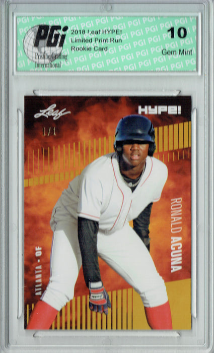 Ronald Acuna 2018 Leaf HYPE! #1 Gold Blank Back 1 of 1 Rookie Card PGI 10