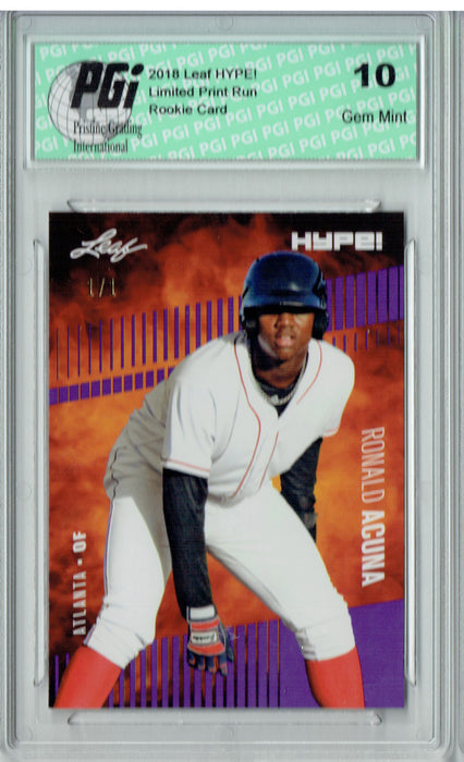 Ronald Acuna 2018 Leaf HYPE! #1 Purple Blank Back 1 of 1 Rookie Card PGI 10