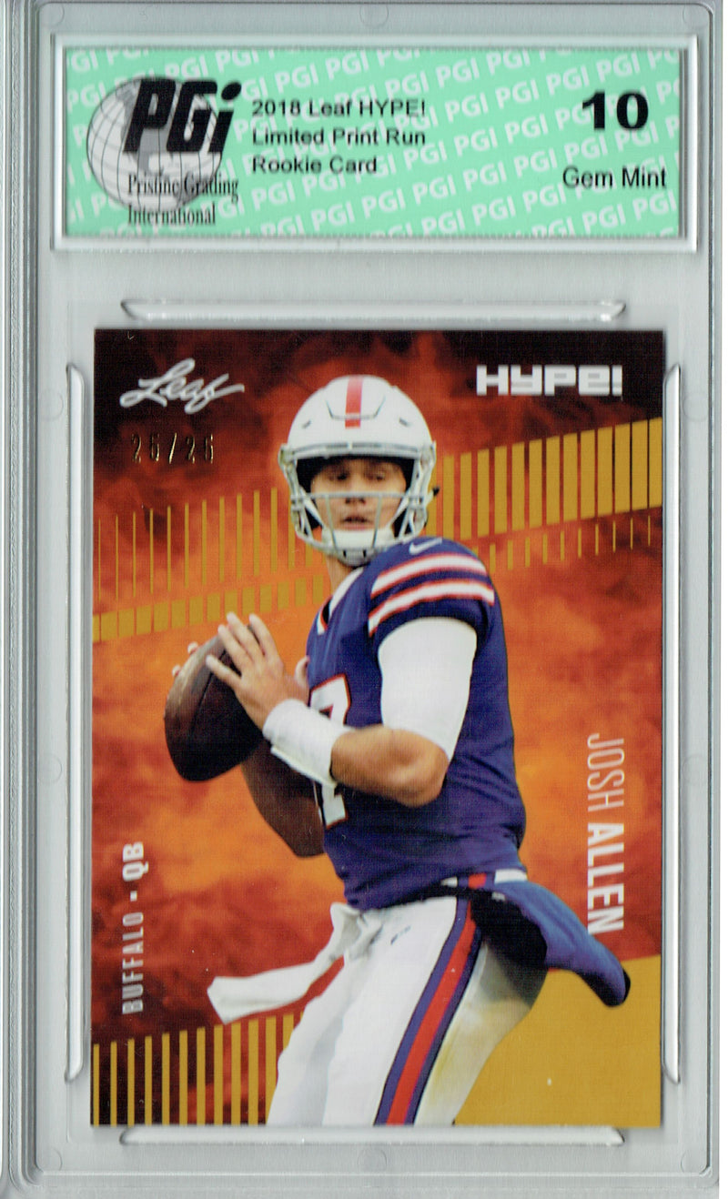 Josh Allen Rookie Card Buffalo PGI 10 Gem Mint Football Trading Card 2018 Leaf HYPE! #5A Gold SP, Only 25 Made