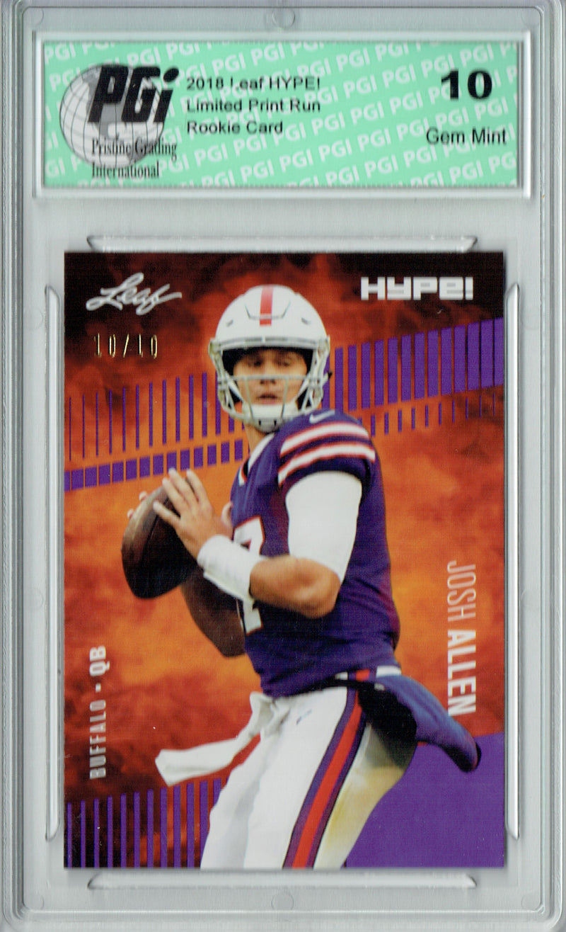 Josh Allen Rookie Card Buffalo PGI 10 Gem Mint Football Trading Card 2018 Leaf HYPE! #5A Purple SP, Just 10 Made