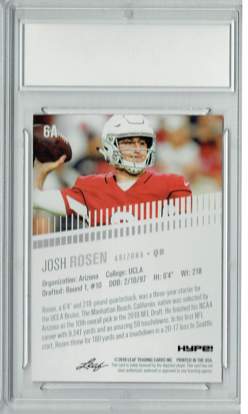 Josh Rosen Rookie Card Arizona PGI 10 Gem Mint Football Trading Card 2018 Leaf HYPE! #6A Masterpiece True 1 of 1