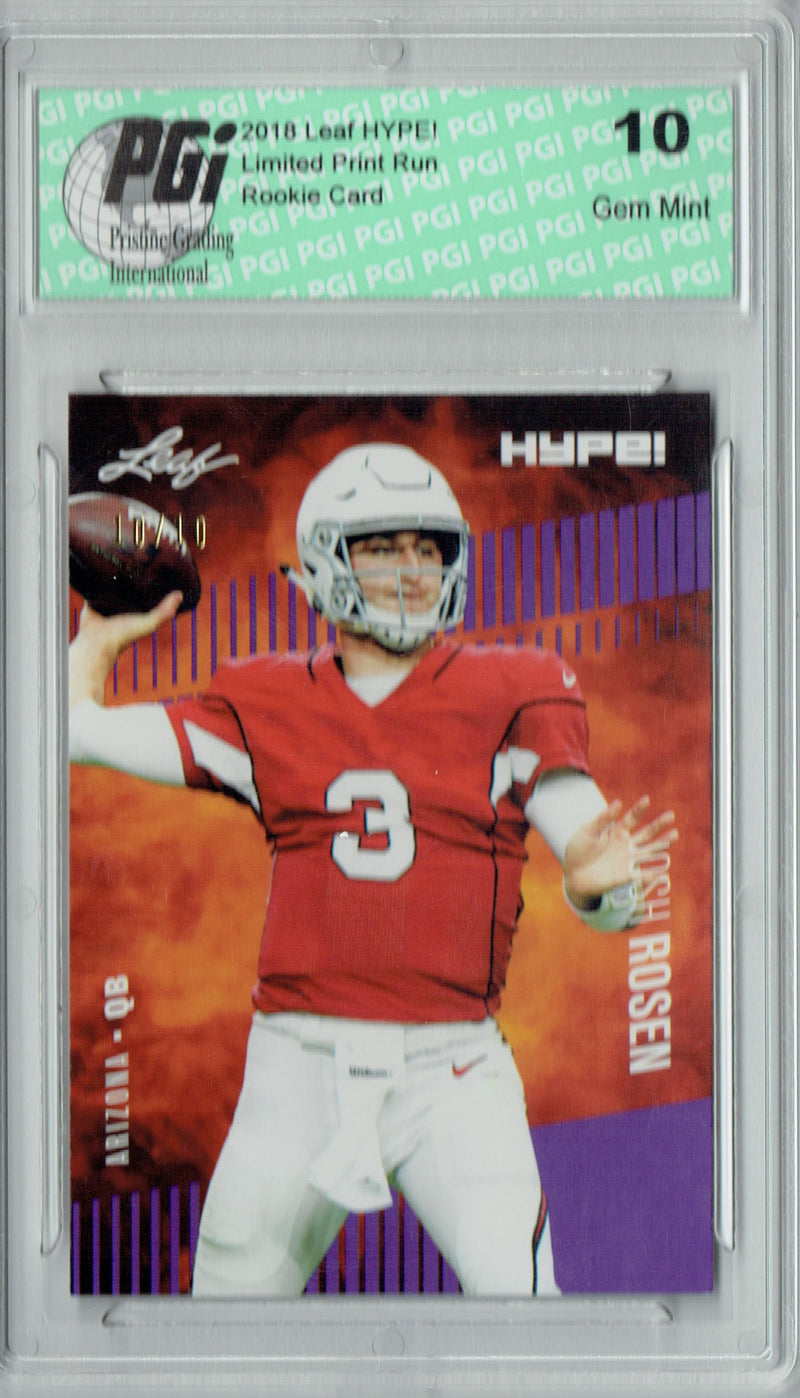 Josh Rosen Rookie Card Arizona PGI 10 Gem Mint Football Trading Card 2018 Leaf HYPE! #6A Purple SP, Just 10 Made