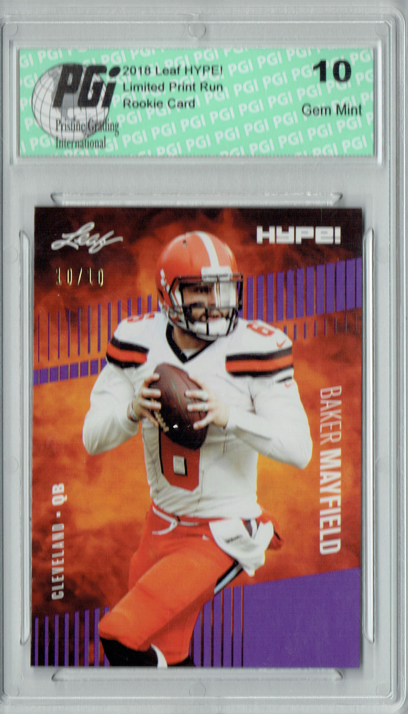 Baker Mayfield Rookie Card Cleveland PGI 10 Gem Mint Football Trading Card 2018 Leaf HYPE! #3A Purple SP, Just 10 Made