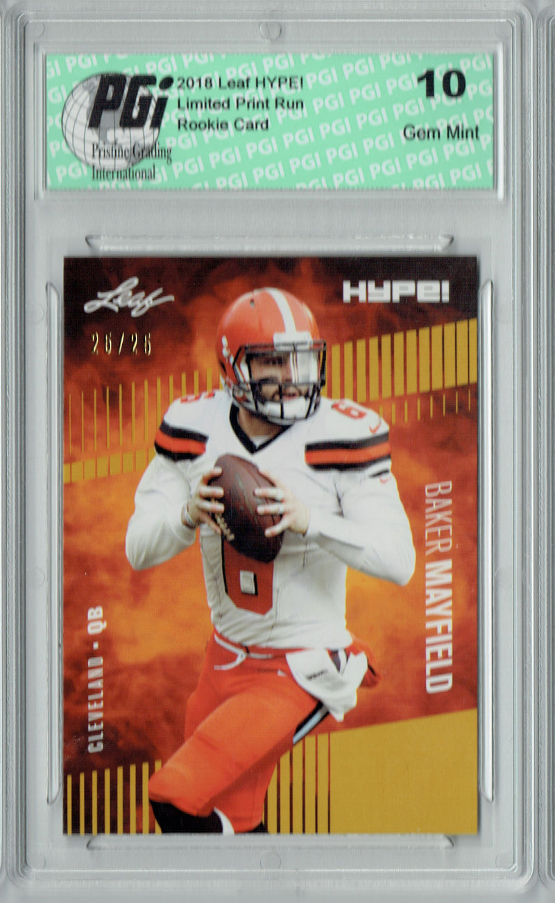 Baker Mayfield Rookie Card Cleveland PGI 10 Gem Mint Football Trading Card 2018 Leaf HYPE! #3A Gold SP, Only 25 Made