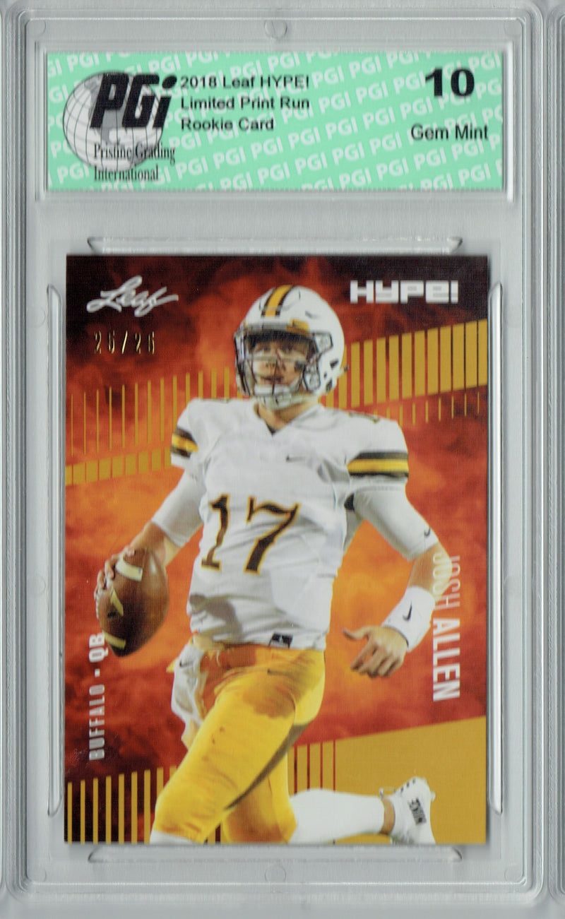 Josh Allen Rookie Card Buffalo PGI 10 Gem Mint Football Trading Card 2018 Leaf HYPE! #5 Gold SP, Only 25 Made
