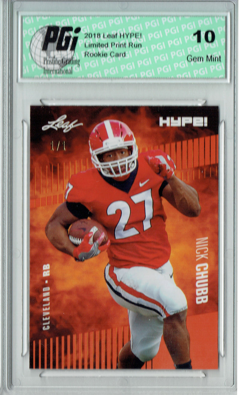 Nick Chubb Rookie Card Cleveland PGI 10 Gem Mint Football Trading Card 2018 Leaf HYPE! #9 Orange Blank Back 1 of 1