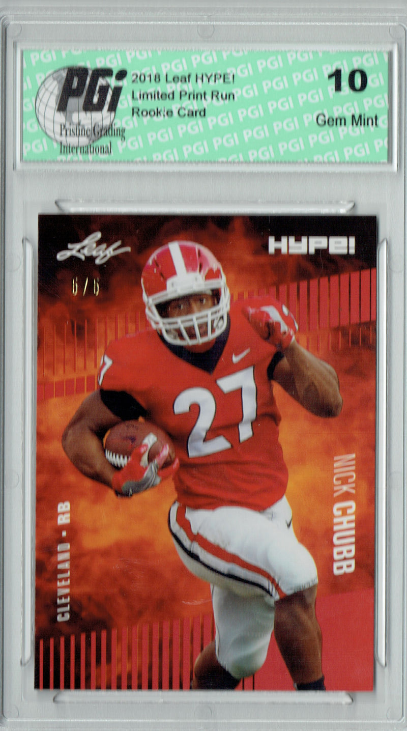 Nick Chubb Rookie Card Cleveland PGI 10 Gem Mint Football Trading Card 2018 Leaf HYPE! #9 Red SP, Limited to 5 Made