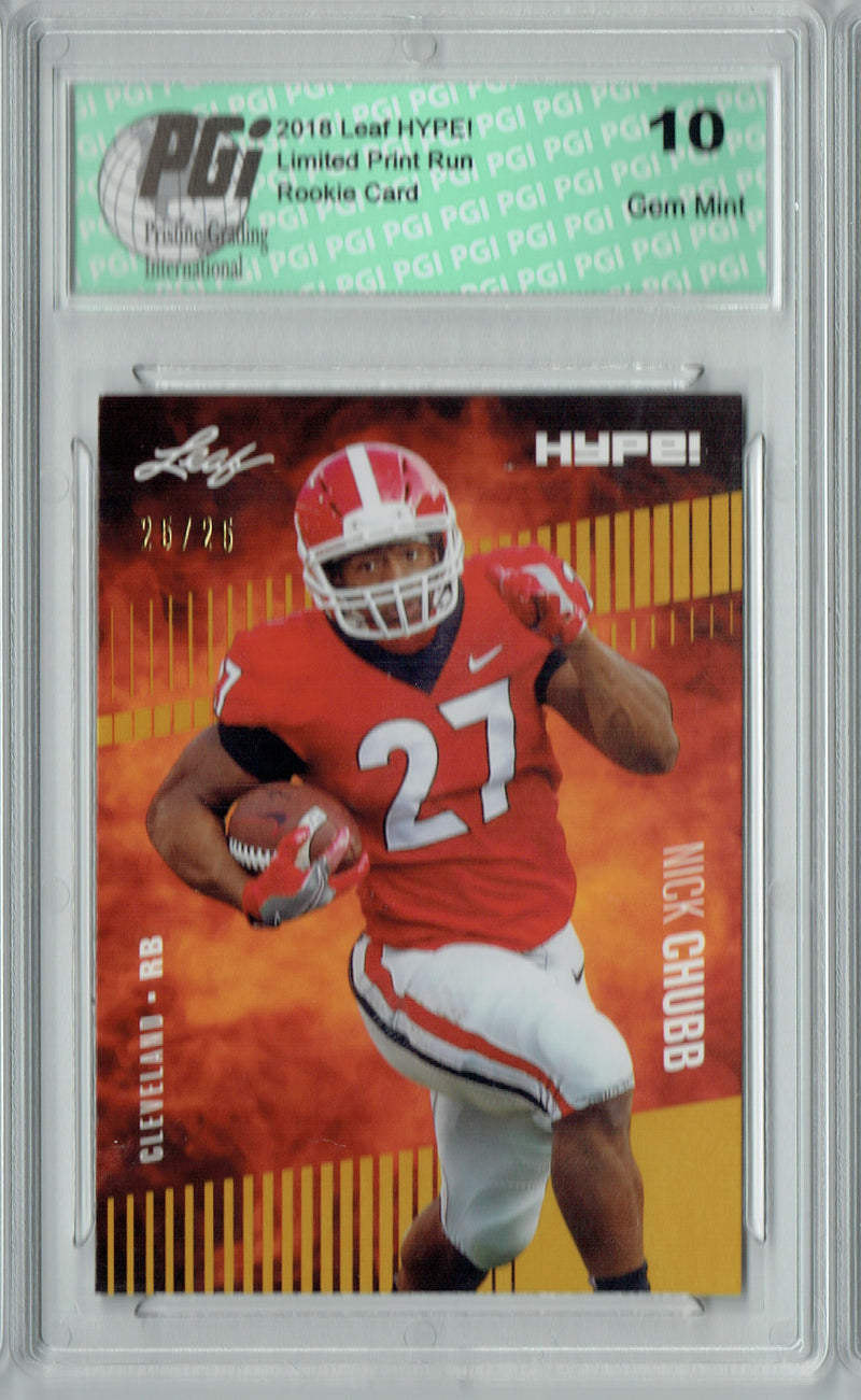 Nick Chubb Rookie Card Cleveland PGI 10 Gem Mint Football Trading Card 2018 Leaf HYPE! #9 Gold SP, Only 25 Made