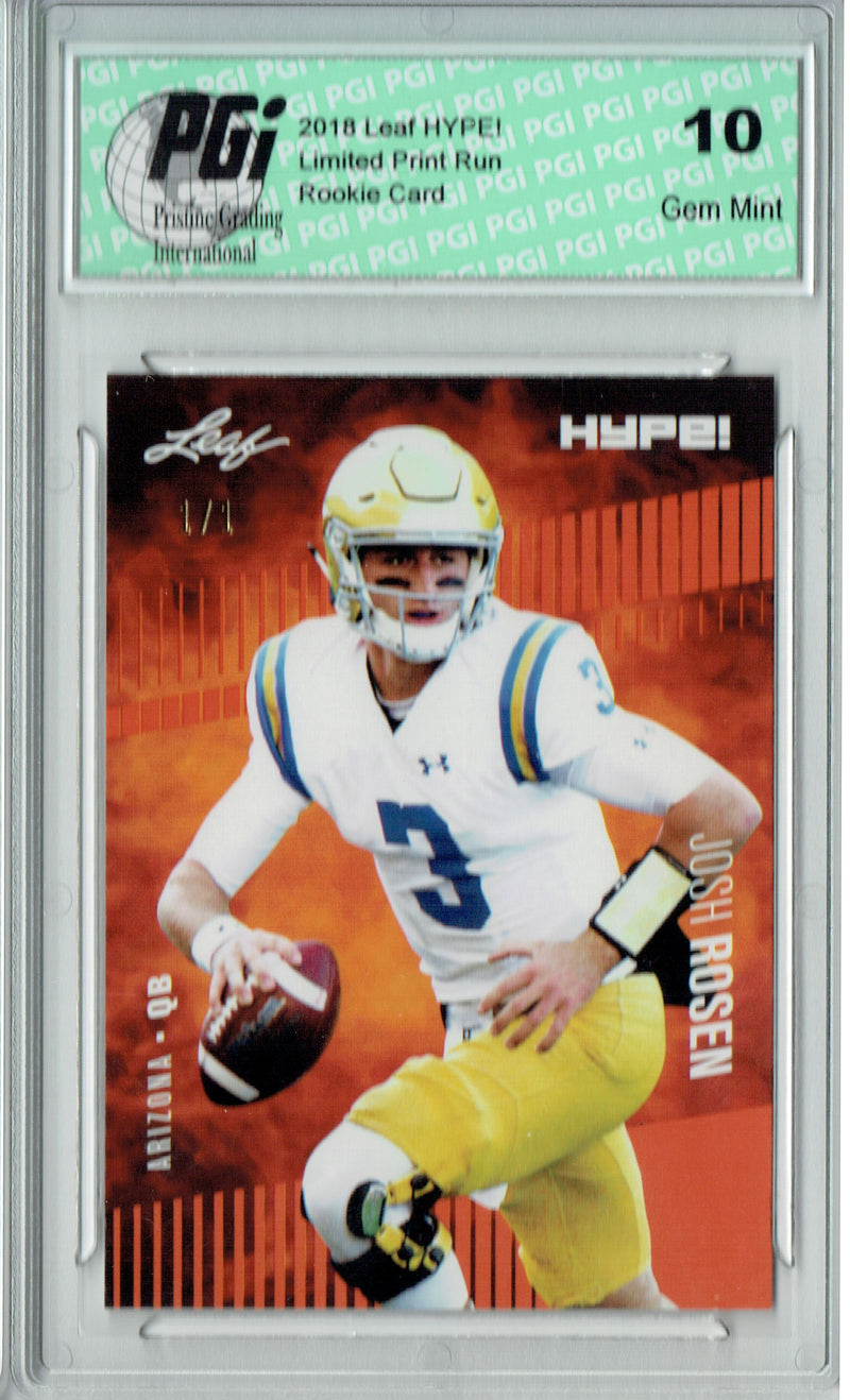 Josh Rosen Rookie Card Arizona PGI 10 Gem Mint Football Trading Card 2018 Leaf HYPE! #6 Orange Blank Back 1 of 1