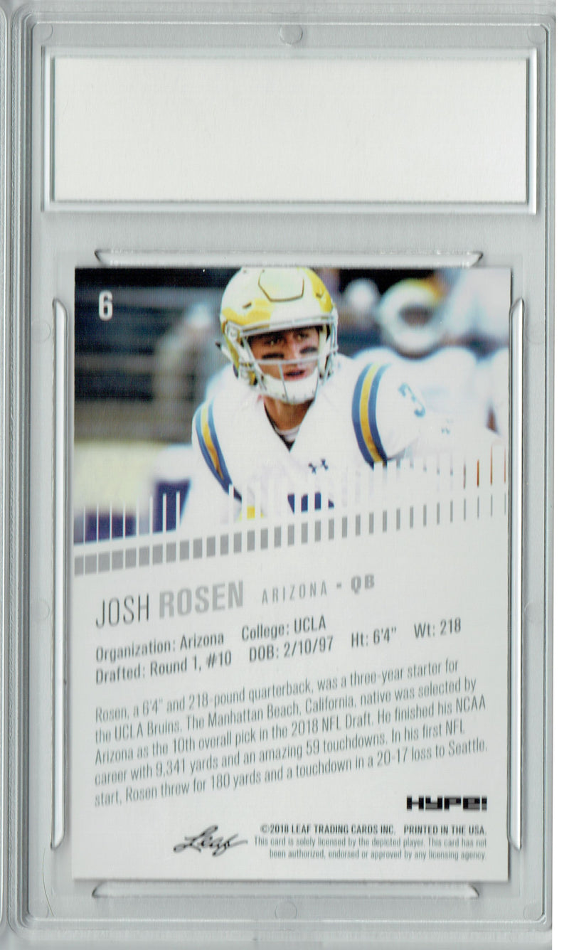 Josh Rosen Rookie Card Arizona PGI 10 Gem Mint Football Trading Card 2018 Leaf HYPE! #6 Masterpiece True 1 of 1