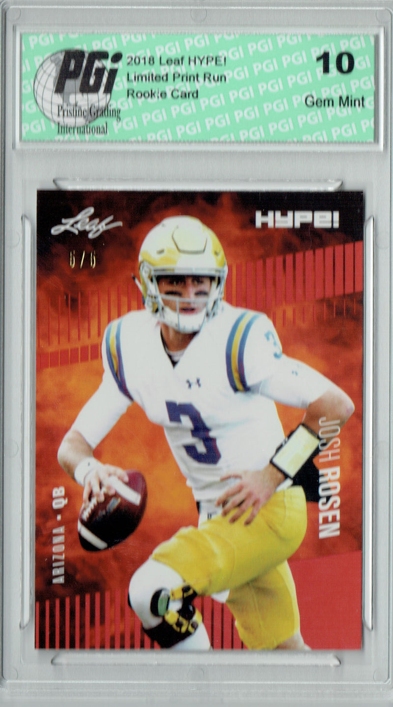 Josh Rosen Rookie Card Arizona PGI 10 Gem Mint Football Trading Card 2018 Leaf HYPE! #6 Red SP, Limited to 5 Made