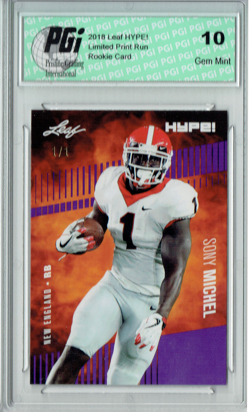Sony Michel Rookie Card New England PGI 10 Gem Mint Football Trading Card 2018 Leaf HYPE! #7 Purple Blank Back 1 of 1