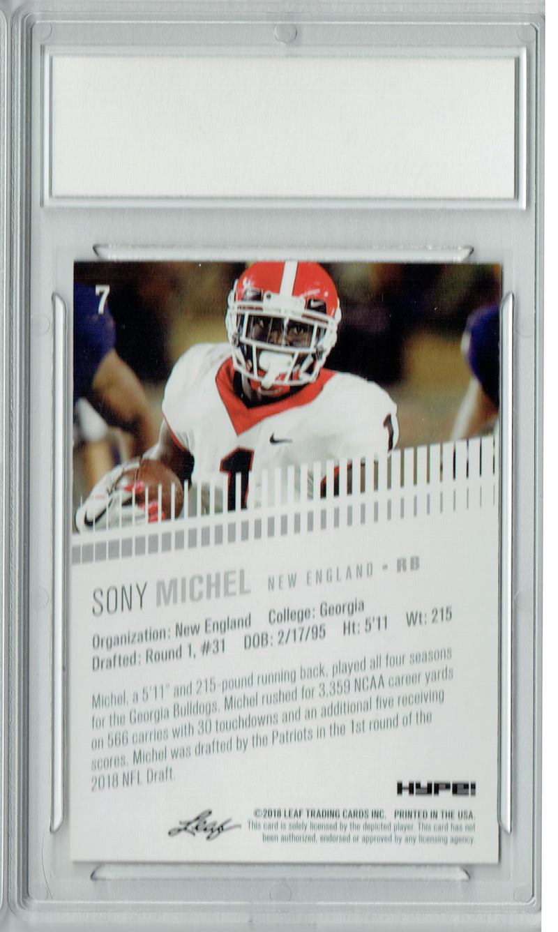 Sony Michel Rookie Card New England PGI 10 Gem Mint Football Trading Card 2018 Leaf HYPE! #7 Masterpiece True 1 of 1